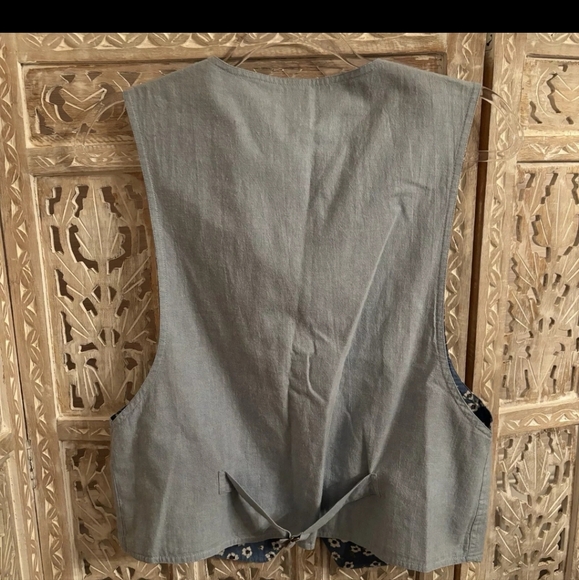 Vintage L.L. Bean Reversible Chambray Denim & Floral Print Vest Small - Picture 4 of 6